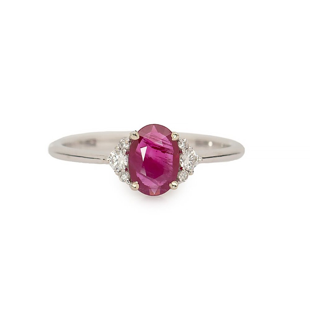 Mozambique Ruby Ring in Solid 14K White Gold with Natural Diamond Accents